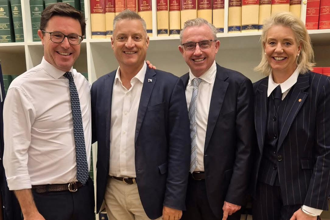 Re-elected Nats leader David Littleproud MP, Jame Chaffey MP, Kevin Hogan MP - Deputy Leader, and Nats Senator Bridget McKenzie - Leader of the Nationals in the Senate.